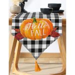 RealHomes Balkabağı Hello Fall Yazılı Özel Tasarım Dekoratif Püsküllü Şönil Üçgen Runner Realhomes