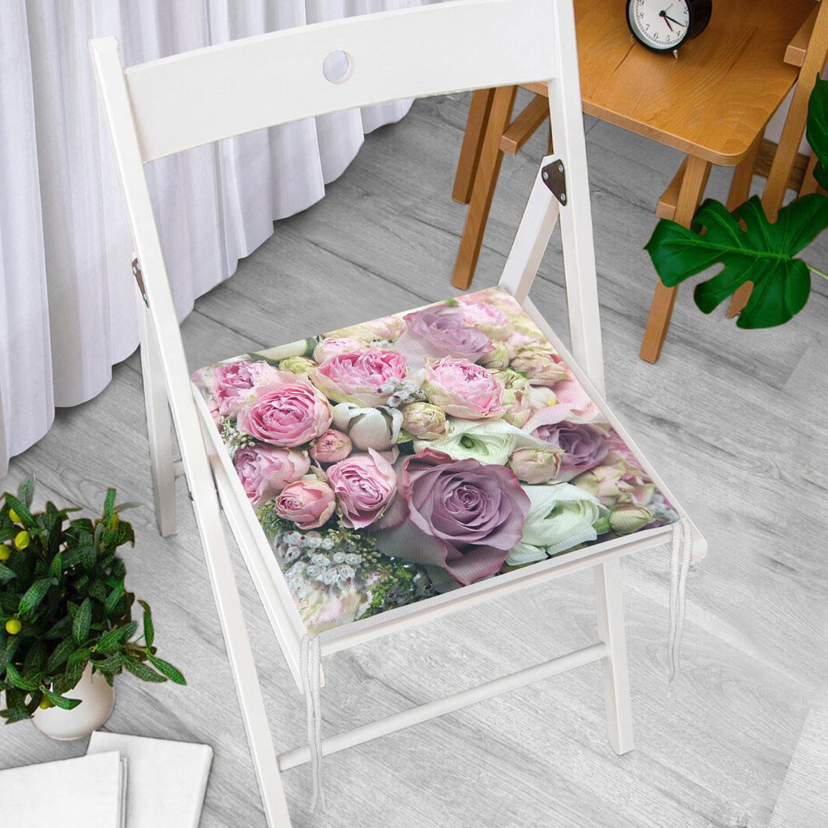 Çiçek Desenli Dekorati Kare Sandalye Minderi Realhomes