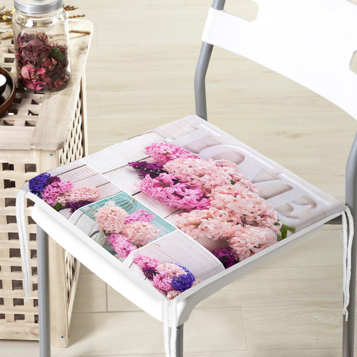 Çiçek Desenli Dekorati Kare Sandalye Minderi 40x40cm Fermuarlı Realhomes