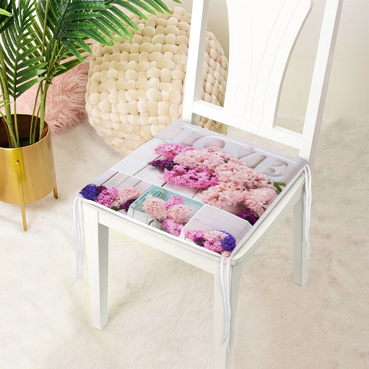Çiçek Desenli Dekorati Kare Sandalye Minderi 40x40cm Fermuarlı Realhomes