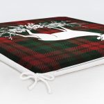 Ekose Zeminde Yılbaşı Geyik Temalı Dijital Baskılı Fermuarlı Sandalye Minderi Realhomes