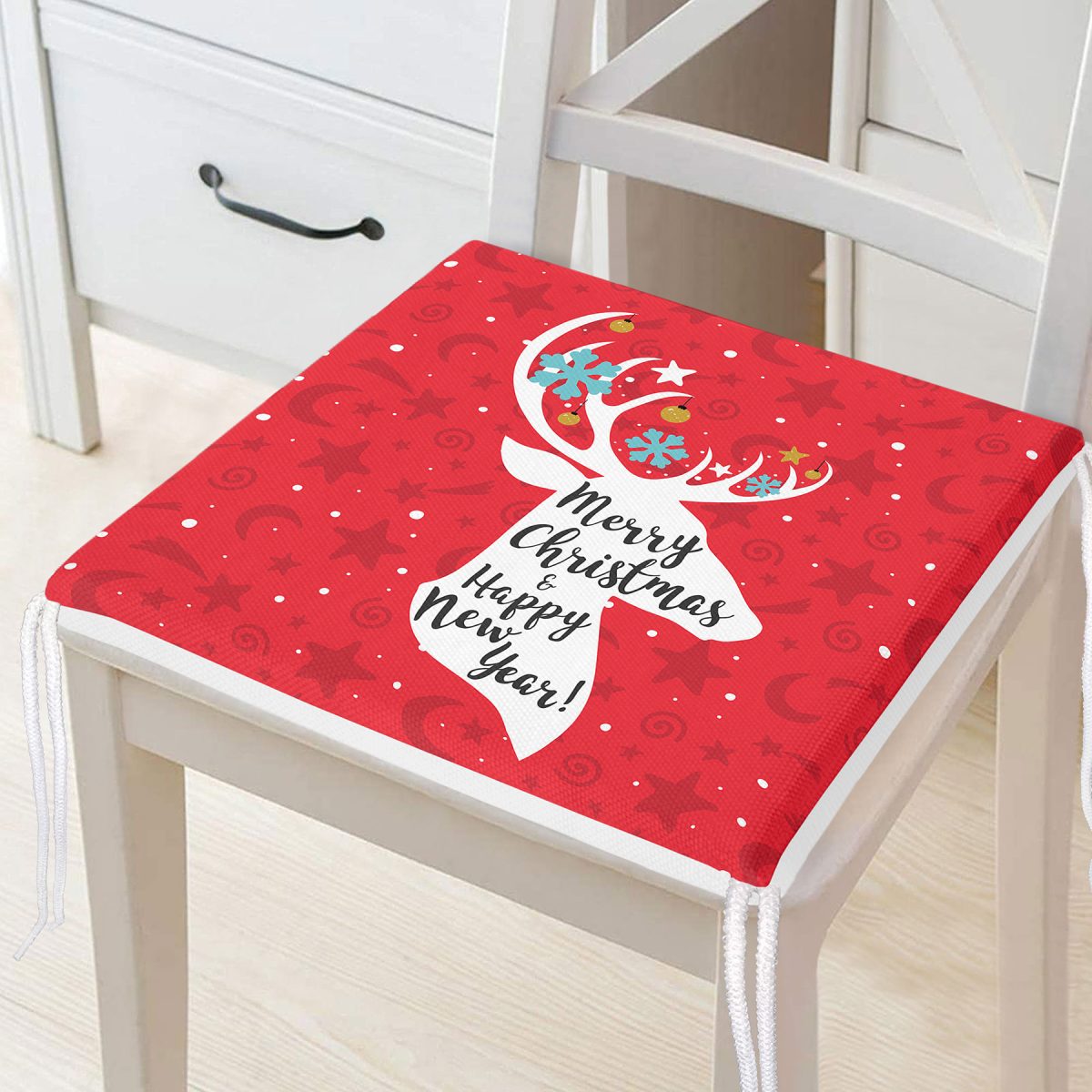 Merry Christmas Geyik Desenli Dekoratif Fermuarlı Sandalye Minderi Realhomes