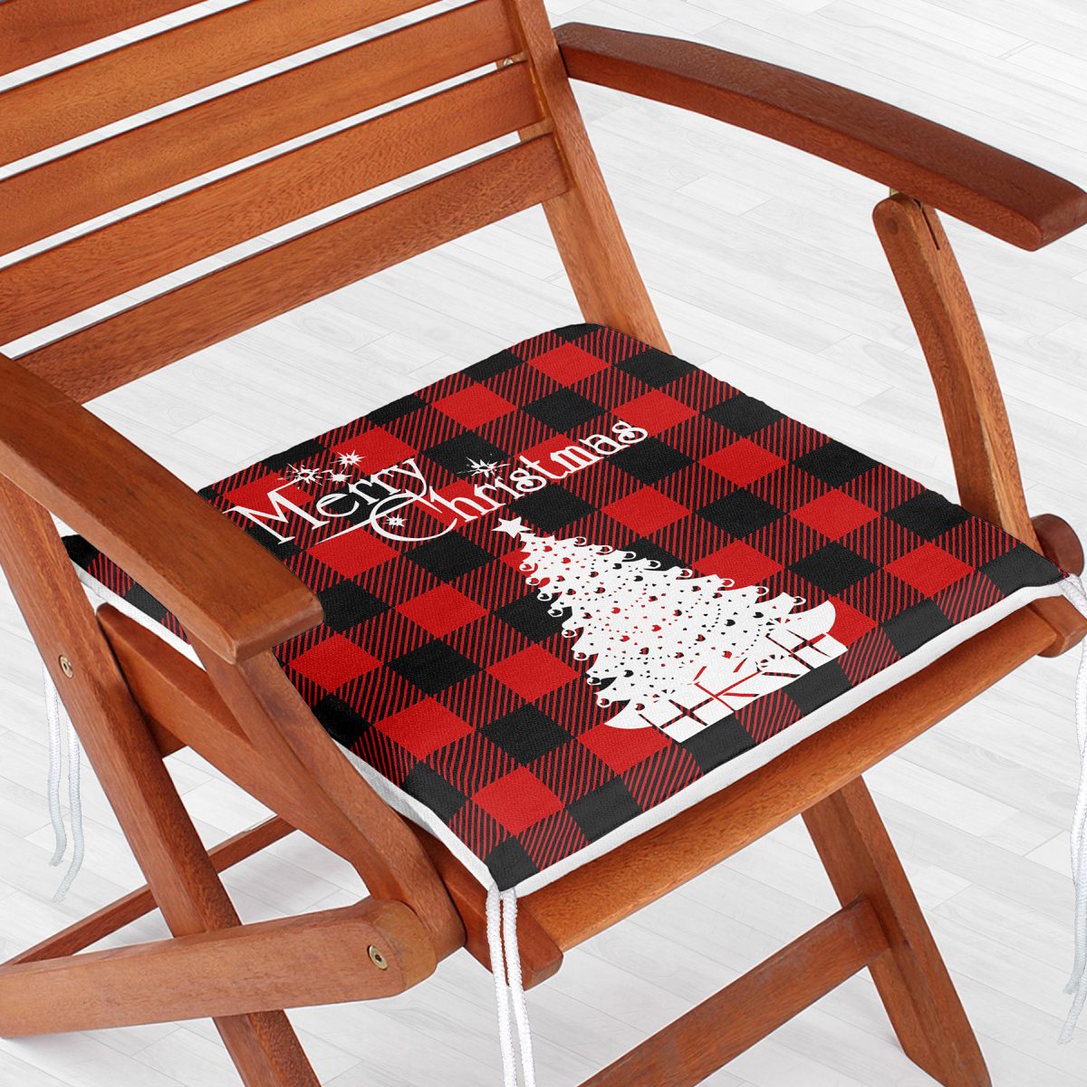 Siyah Kırmızı Ekose Desenli Yılbaşı Temalı Dekoratif Fermuarlı Sandalye Minderi Realhomes