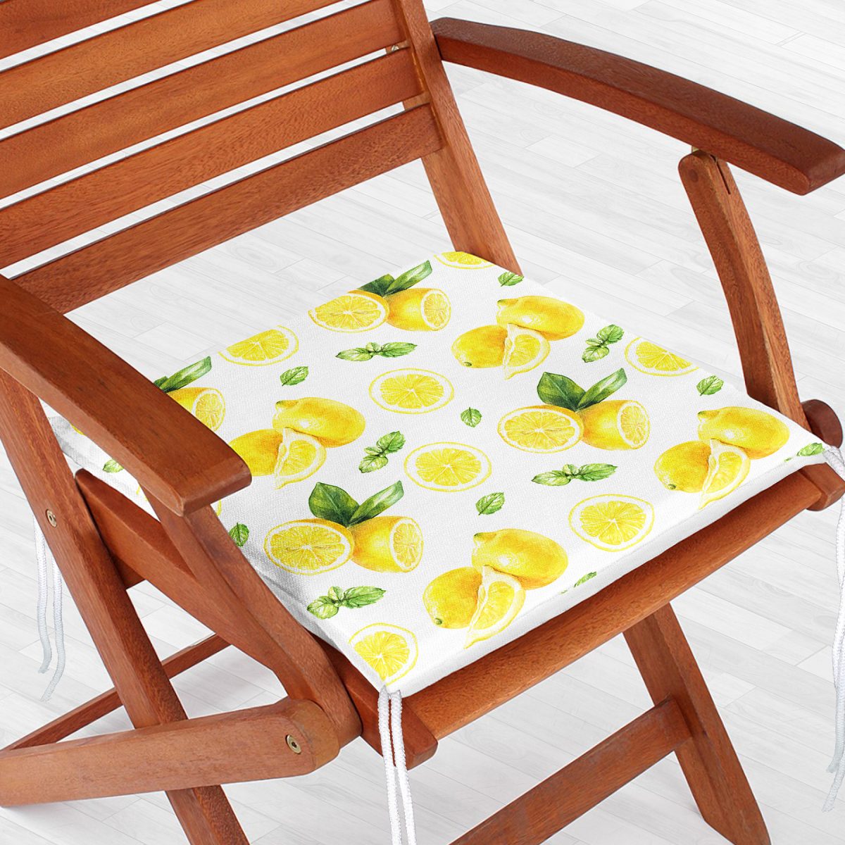 Beyaz Zeminde Limonlar Desenli Dijital Baskılı Fermuarlı Sandalye Minderi Realhomes