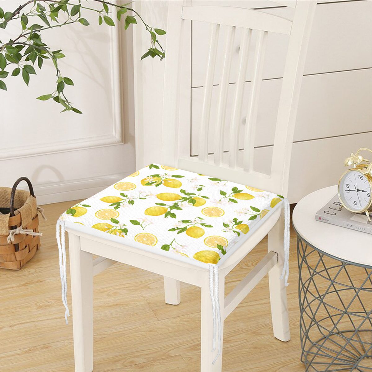 Limon Desenli İlkbahar Renkleri Dijital Baksılı Fermuarlı Sandalye Minderi Realhomes