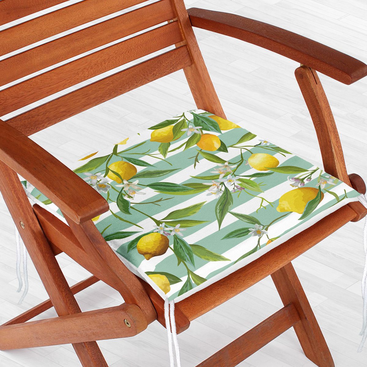 Yeşil Çizgili Limon Desenli Dijital Baskılı Dekoratif Fermuarlı Sandalye Minderi Realhomes