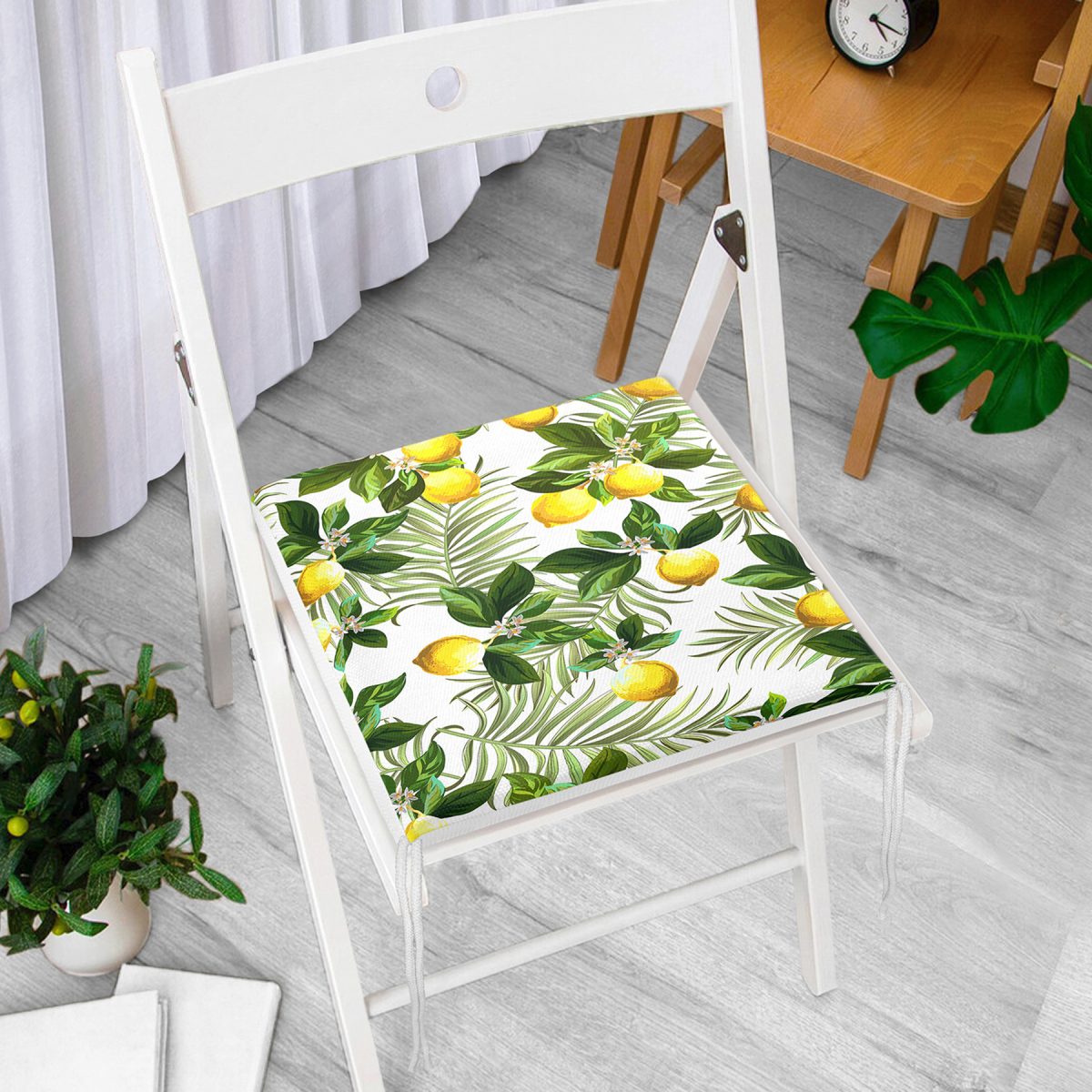 Limon Yaprakları Desenli Dijital Baskılı Fermuarlı Sandalye Minderi Realhomes