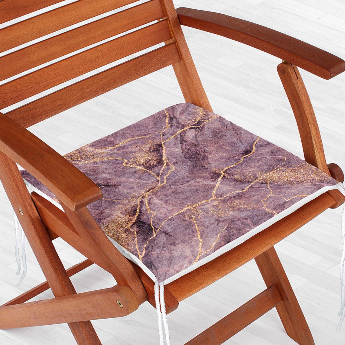 Altın Yaldızlı Mermer Desenli Dijital Baskılı Fermuarlı Sandalye Minderi Realhomes