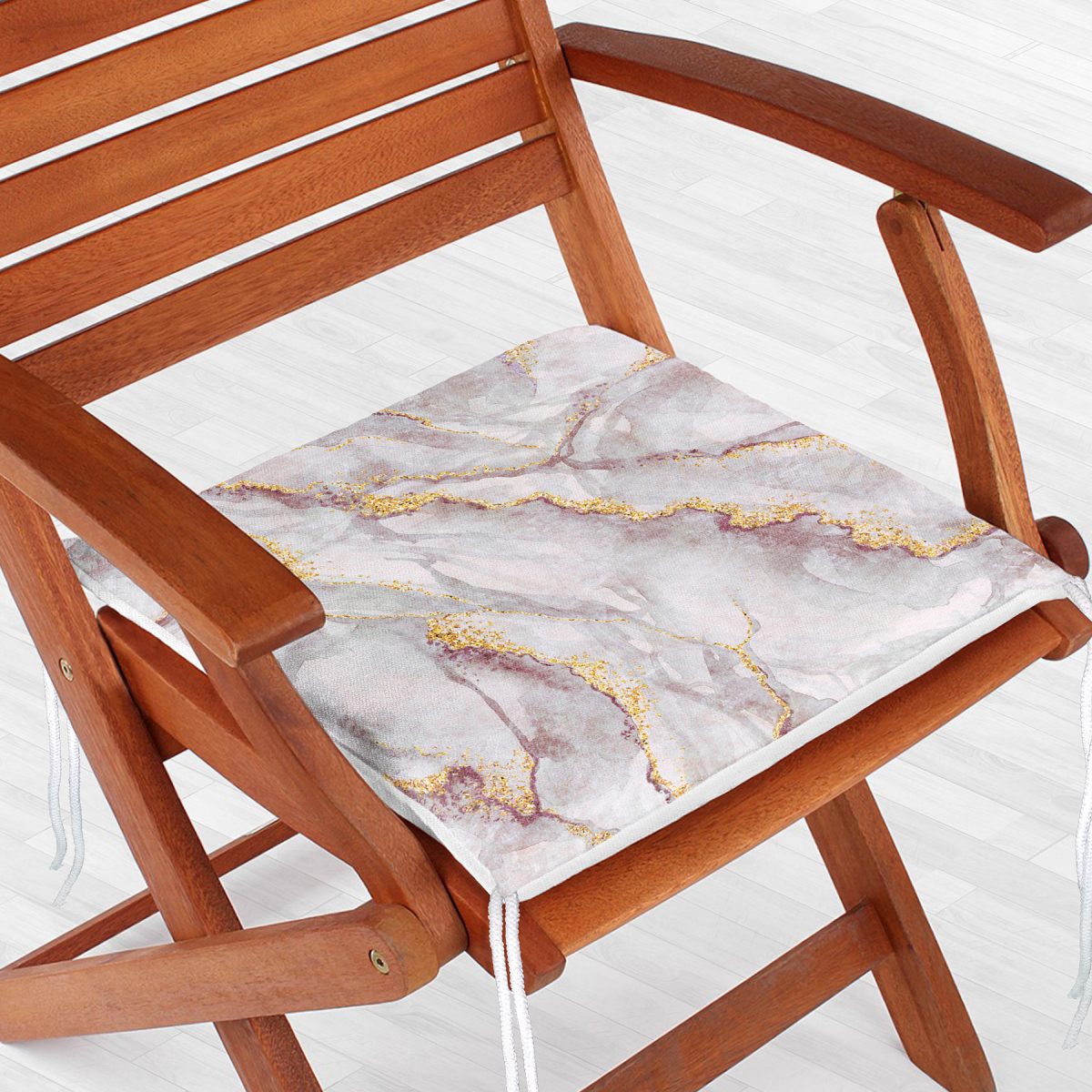 Altın Yaldız Çizgili Mermer Desenli Dekoratif Fermuarlı Sandalye Minderi Realhomes