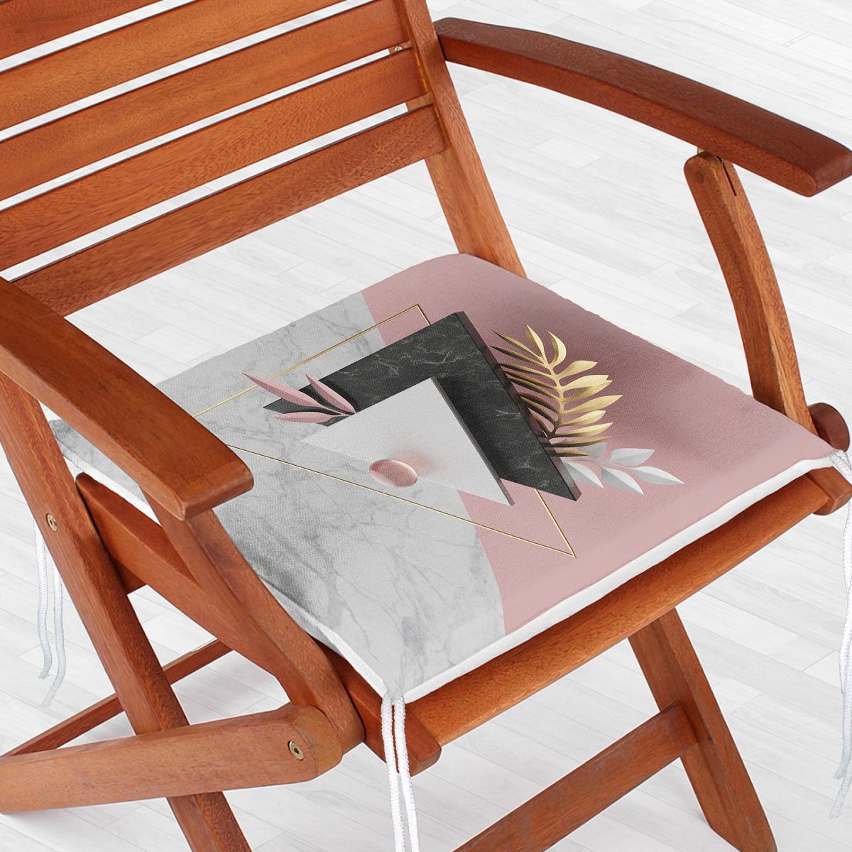 Modern Üçgen Mermer Desenli 3D Dijital Baskılı Fermuarlı Sandalye Minderi Realhomes