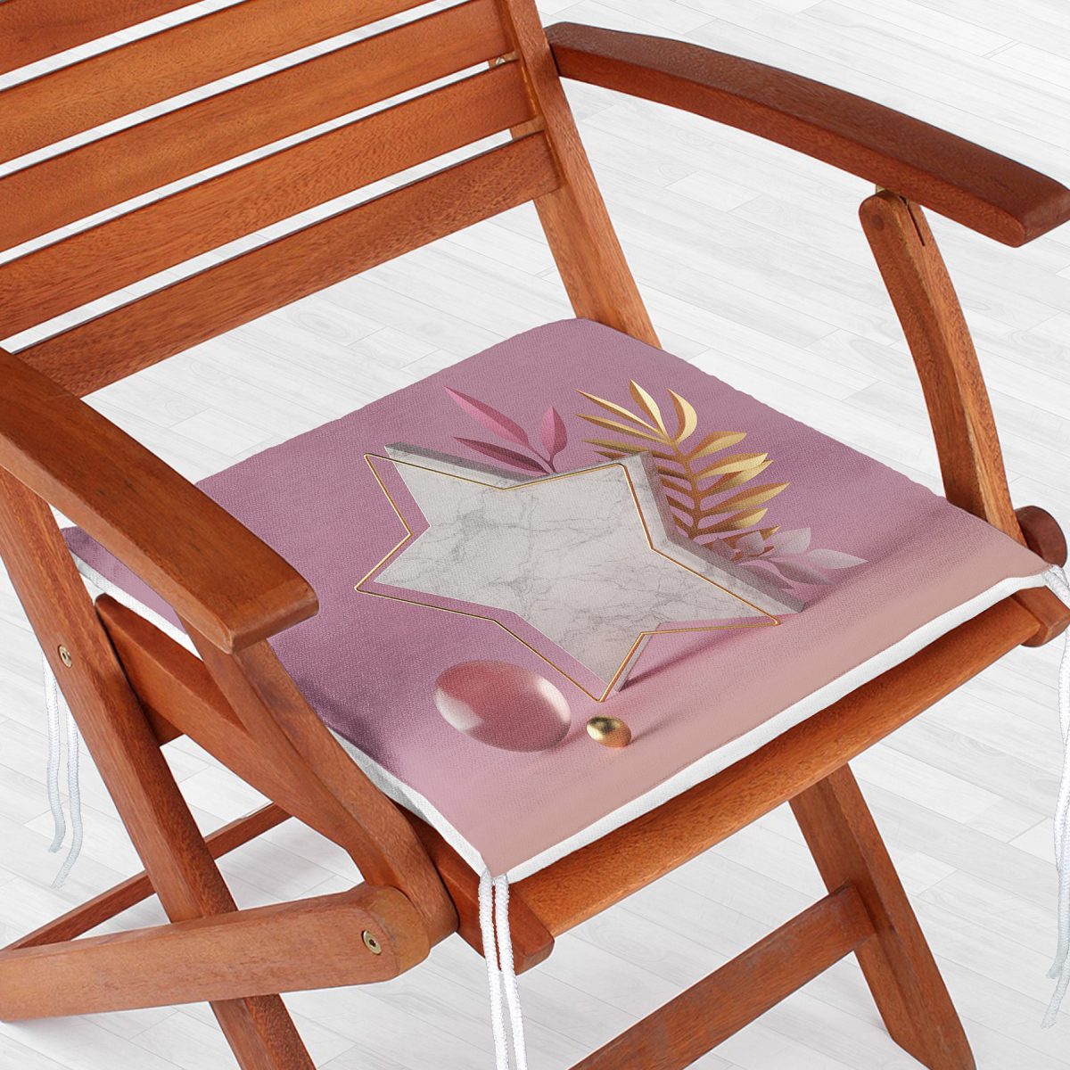 Modern Pembe Zeminli 3D Yıldız Desenli Dekoratif Fermuarlı Sandalye Minderi Realhomes
