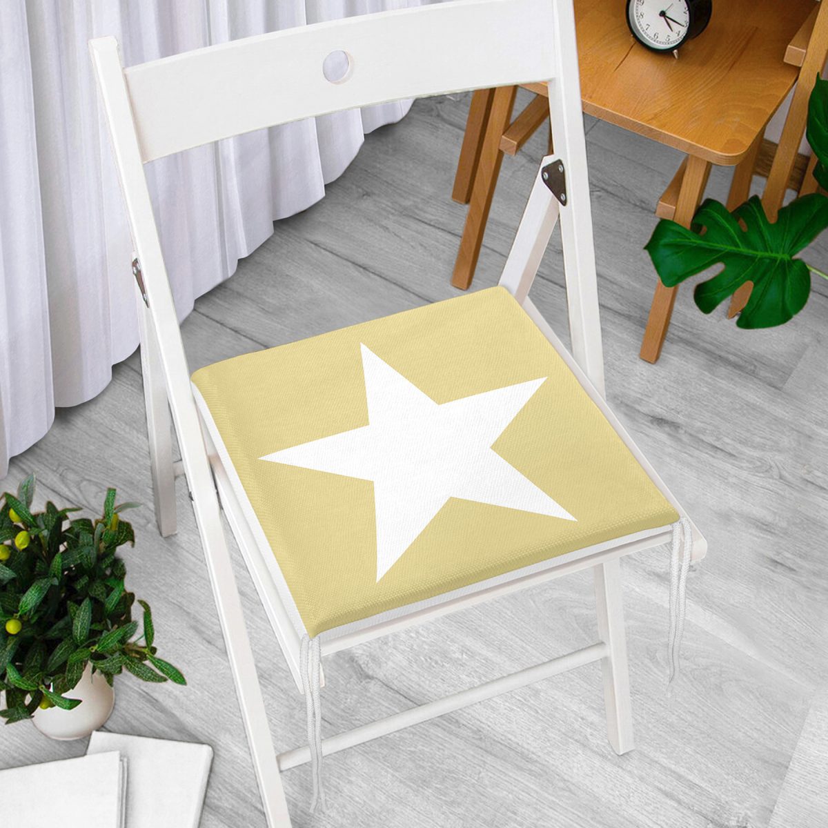 Sarı Yıldız Dekorati Kare Sandalye Minderi 40x40cm ermuarlı Realhomes