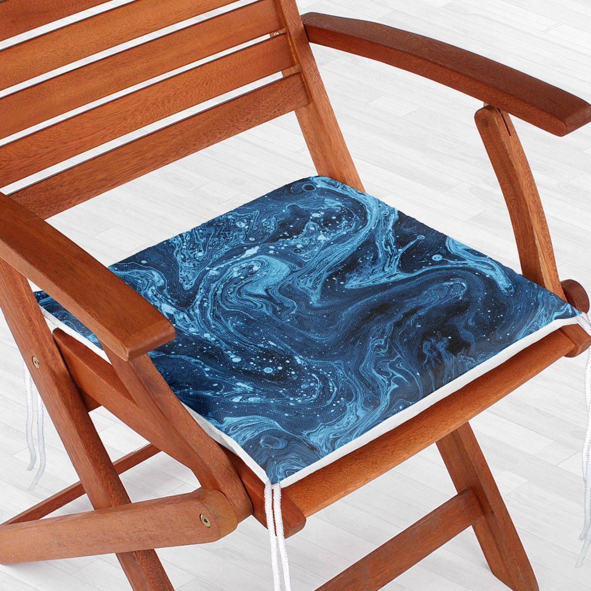 Mavi Ebru Motifleri Dijital Baskılı Fermuarlı Sandalye Minderi Realhomes