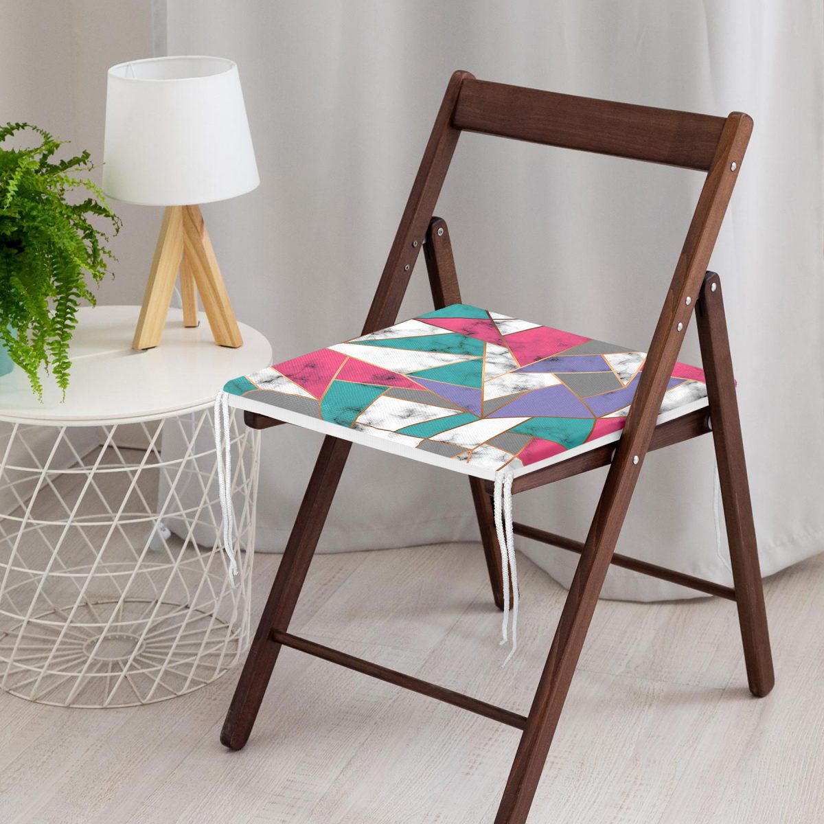 Geometrik Şekilli Mermer Baskılı Modern Fermuarlı Sandalye Minderi Realhomes