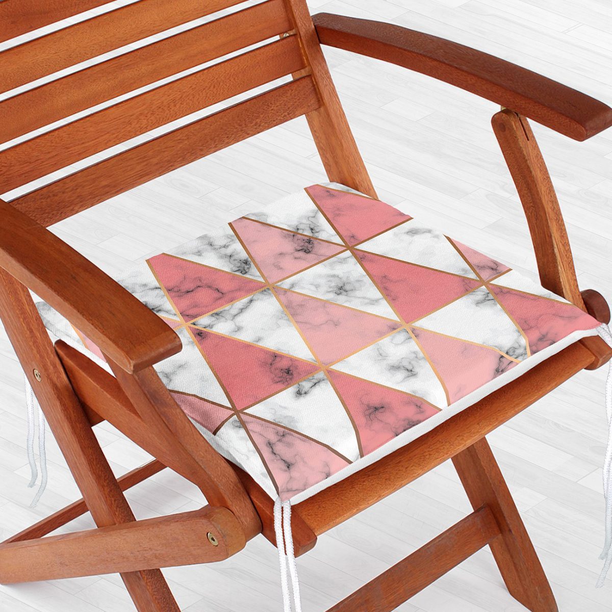Geometrik Üçgen Şekilli Mermer Desenli Fermuarlı Sandalye Minderi Realhomes