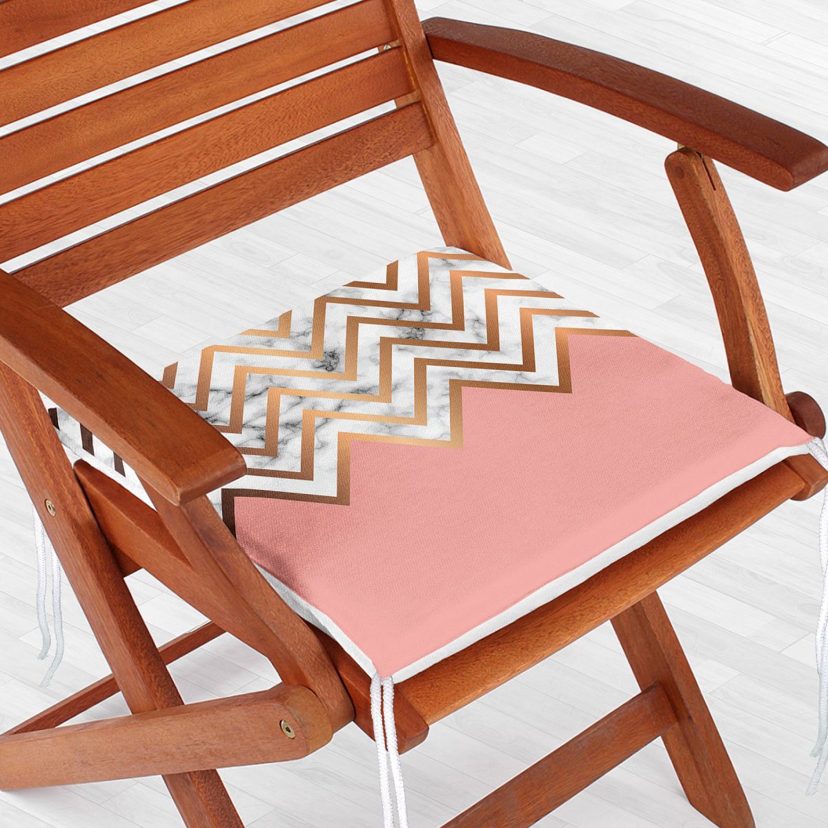 Gold ve Pembe Renkli Mermer Desenli Modern Fermuarlı Sandalye Minderi Realhomes