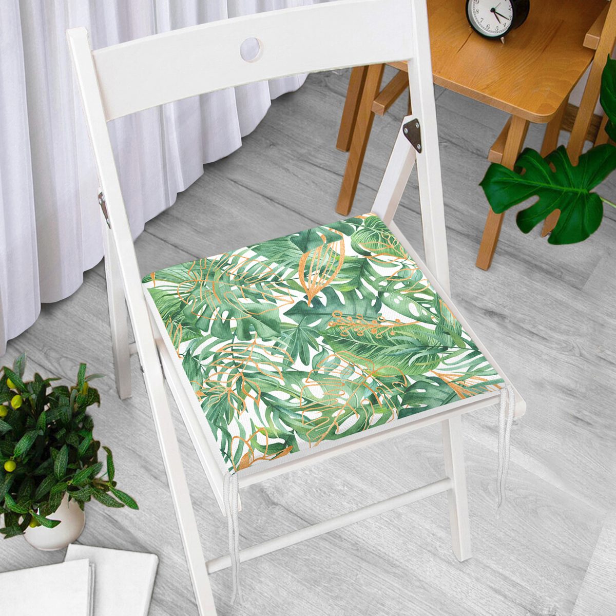 Amazon Yaprakları Dijital Baskılı Modern Fermuarlı Sandalye Minderi Realhomes