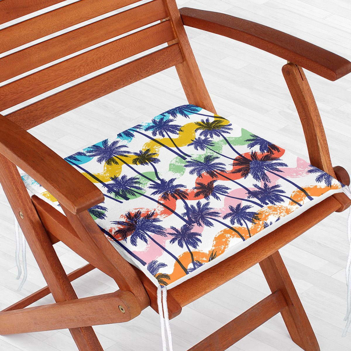 Renkli Palmiyeler Özel Tasarım Dekoratif Fermuarlı Sandalye Minderi Realhomes