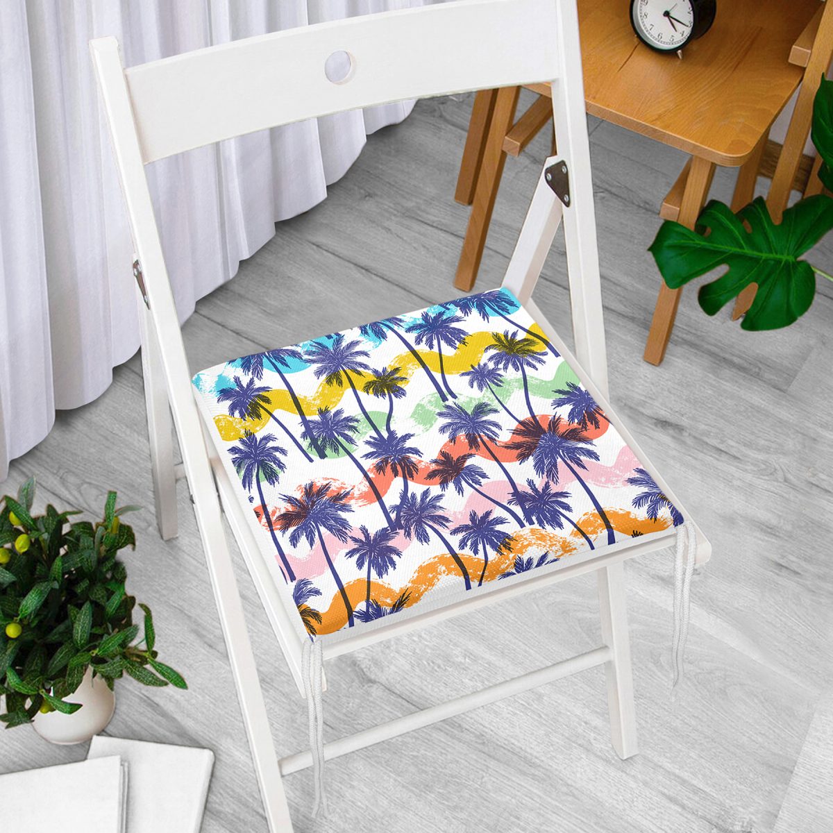 Renkli Palmiyeler Özel Tasarım Dekoratif Fermuarlı Sandalye Minderi Realhomes