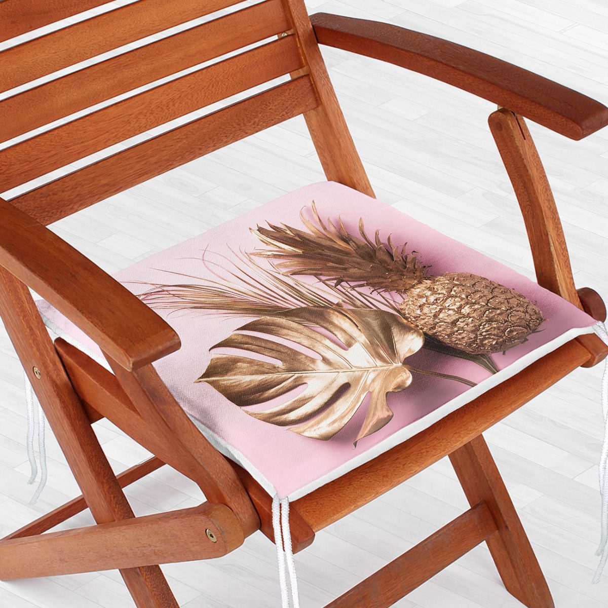 3D Yaprak ve Ananas Desenli Özel Tasarım Fermuarlı Sandalye Minderi Realhomes