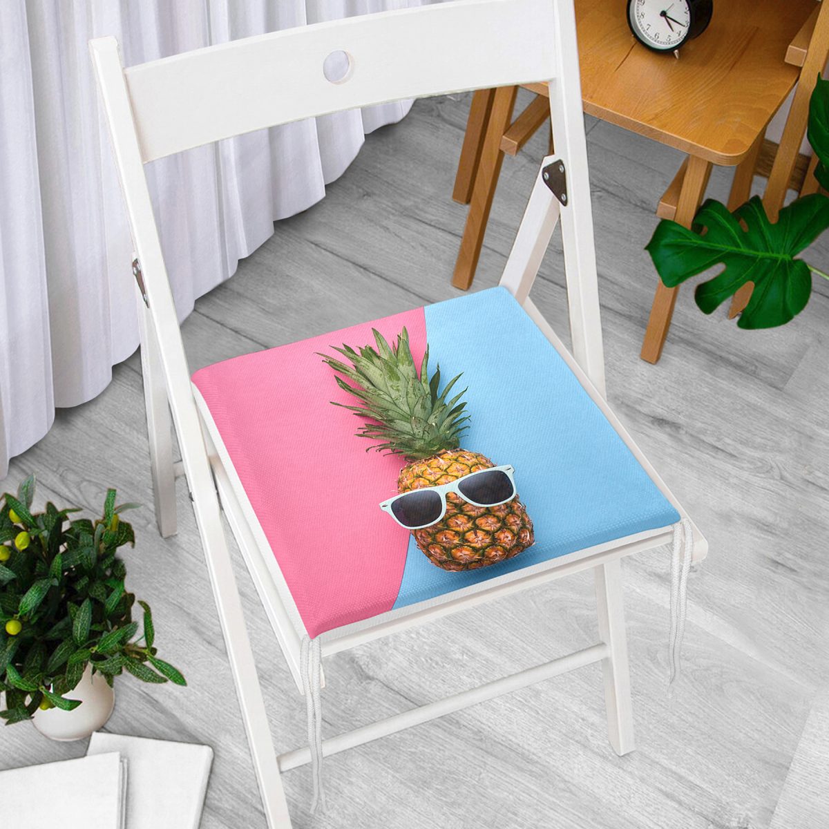 Mavi Pembe Ananas Desenli Modern Fermuarlı Sandalye Minderi Realhomes