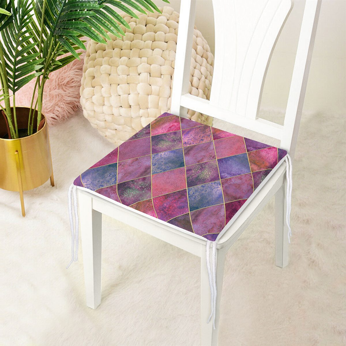 Geometrik Pudra Renkler Modern Tasarımlı Dekoratif Fermuarlı Sandalye Minderi Realhomes