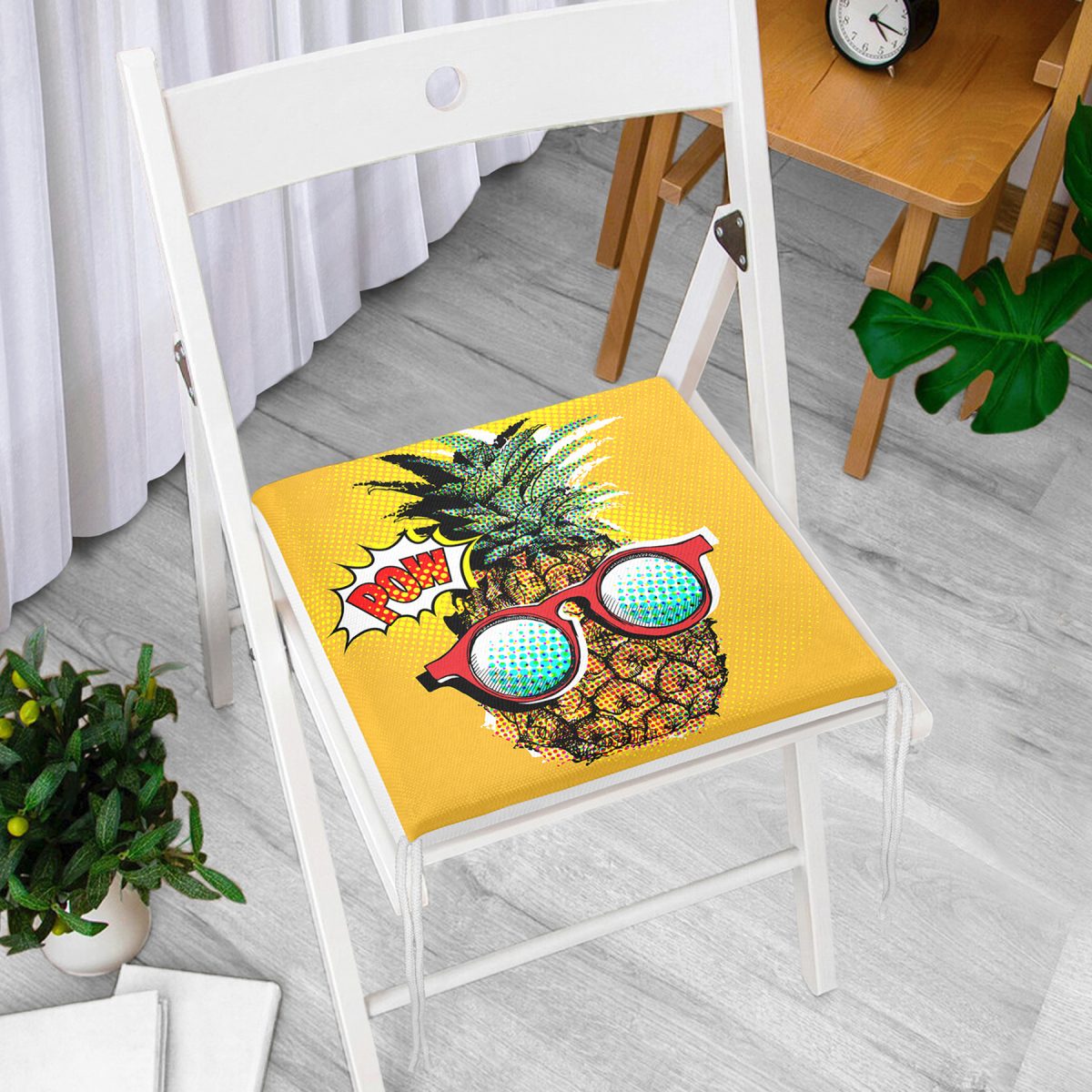 Pop Art Temalı Ananas Özel Tasarım Fermuarlı Sandalye Minderi Realhomes