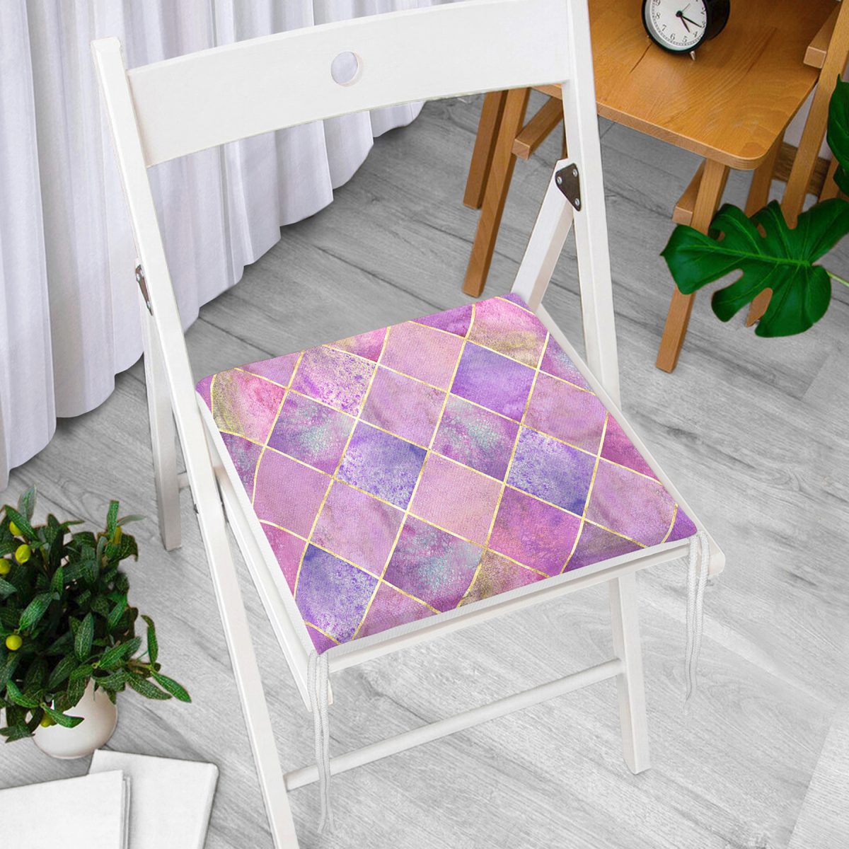 Geometrik Açık Pudra Renkli Modern Fermuarlı Sandalye Minderi Realhomes