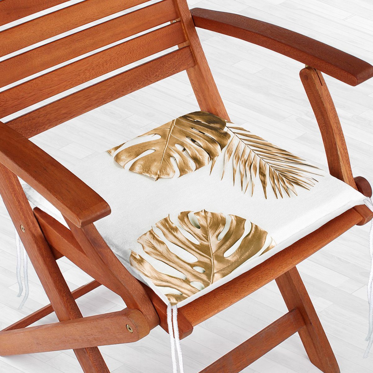 3D Altın Renkli Palmiye Yaprakları Desenli Dekoratif Fermuarlı Sandalye Minderi Realhomes