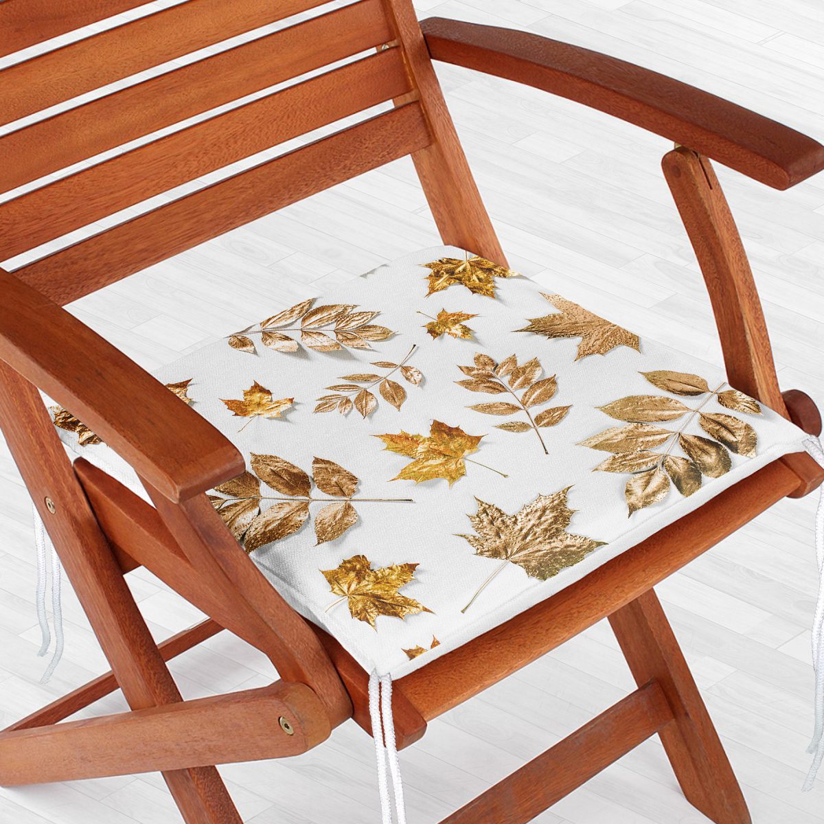 3D Altın Renkli Yapraklar Özel Tasarım Modern Fermuarlı Sandalye Minderi Realhomes