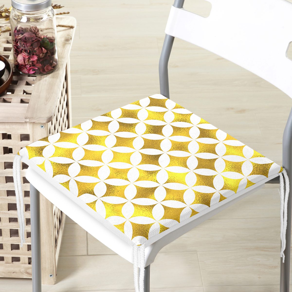 Geometrik Altın Renkte Desenler Modern Fermuarlı Sandalye Minderi Realhomes