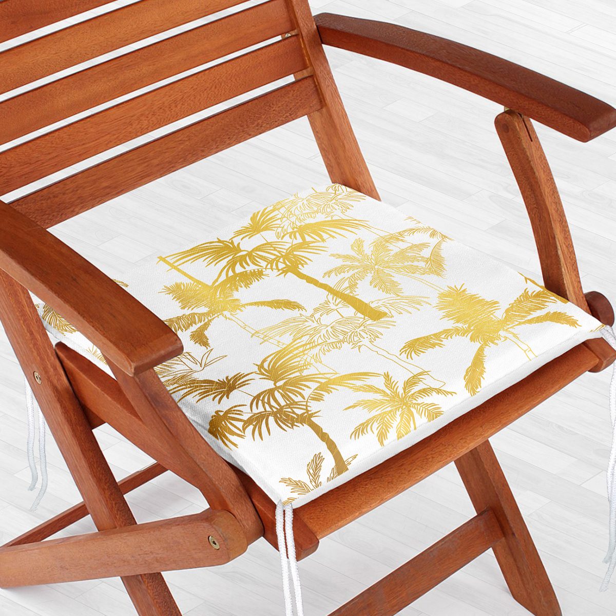 Altın Renkte Palmiyeler Özel Tasarımlı Fermuarlı Sandalye Minderi Realhomes