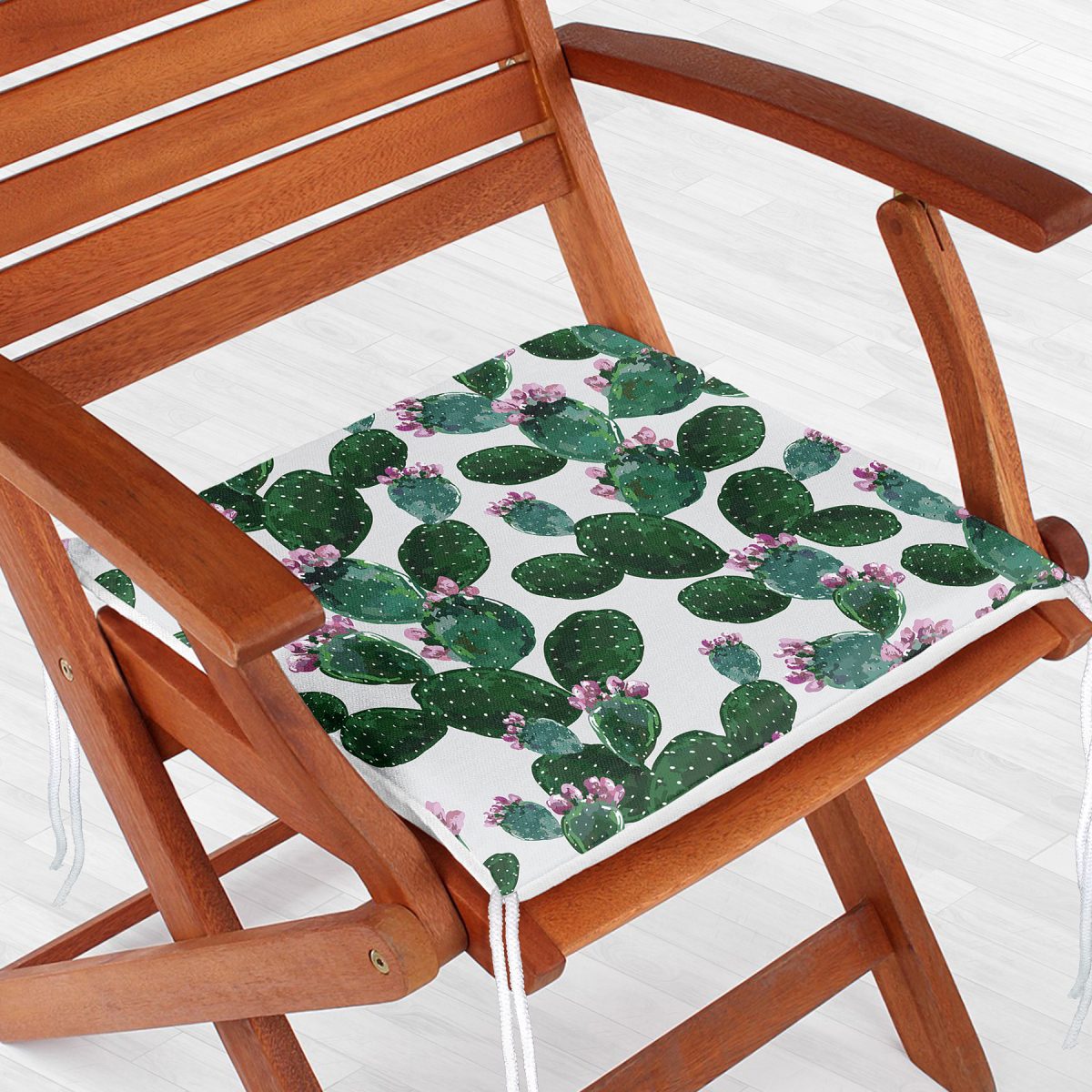 Kaktüs Desenli Watercolor Renkli Modern Fermuarlı Sandalye Minderi Realhomes