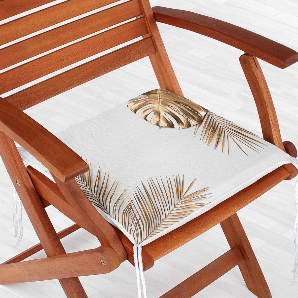 Altın Renkli 3D Palmiye Yaprakları Modern Fermuarlı Sandalye Minderi Realhomes
