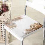 Altın Renkli 3D Palmiye Yaprakları Modern Fermuarlı Sandalye Minderi Realhomes