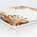 Altın Renkli 3D Palmiye Yaprakları Modern Fermuarlı Sandalye Minderi Realhomes