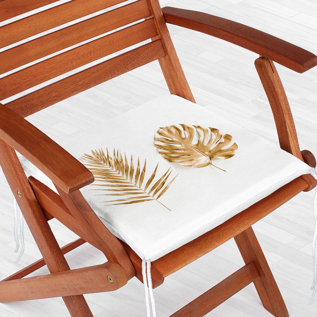3D Altın Görünümlü Palmiye Yaprakları Modern Fermuarlı Sandalye Minderi Realhomes