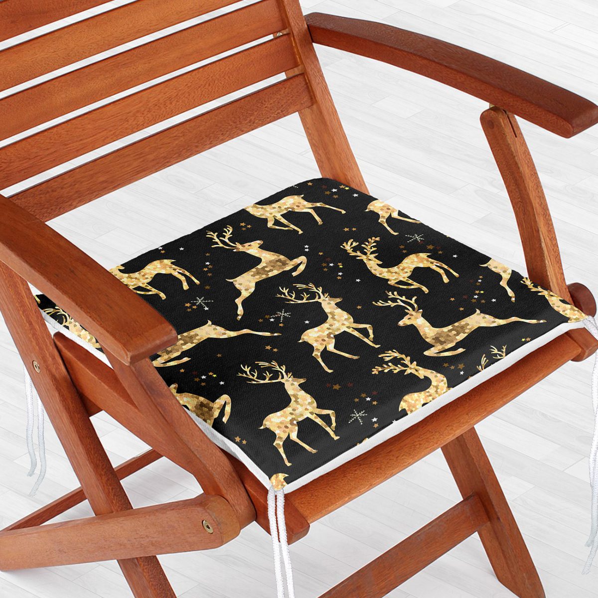 Altın Detaylı Geyikler Desenli Modern Fermuarlı Sandalye Minderi Realhomes