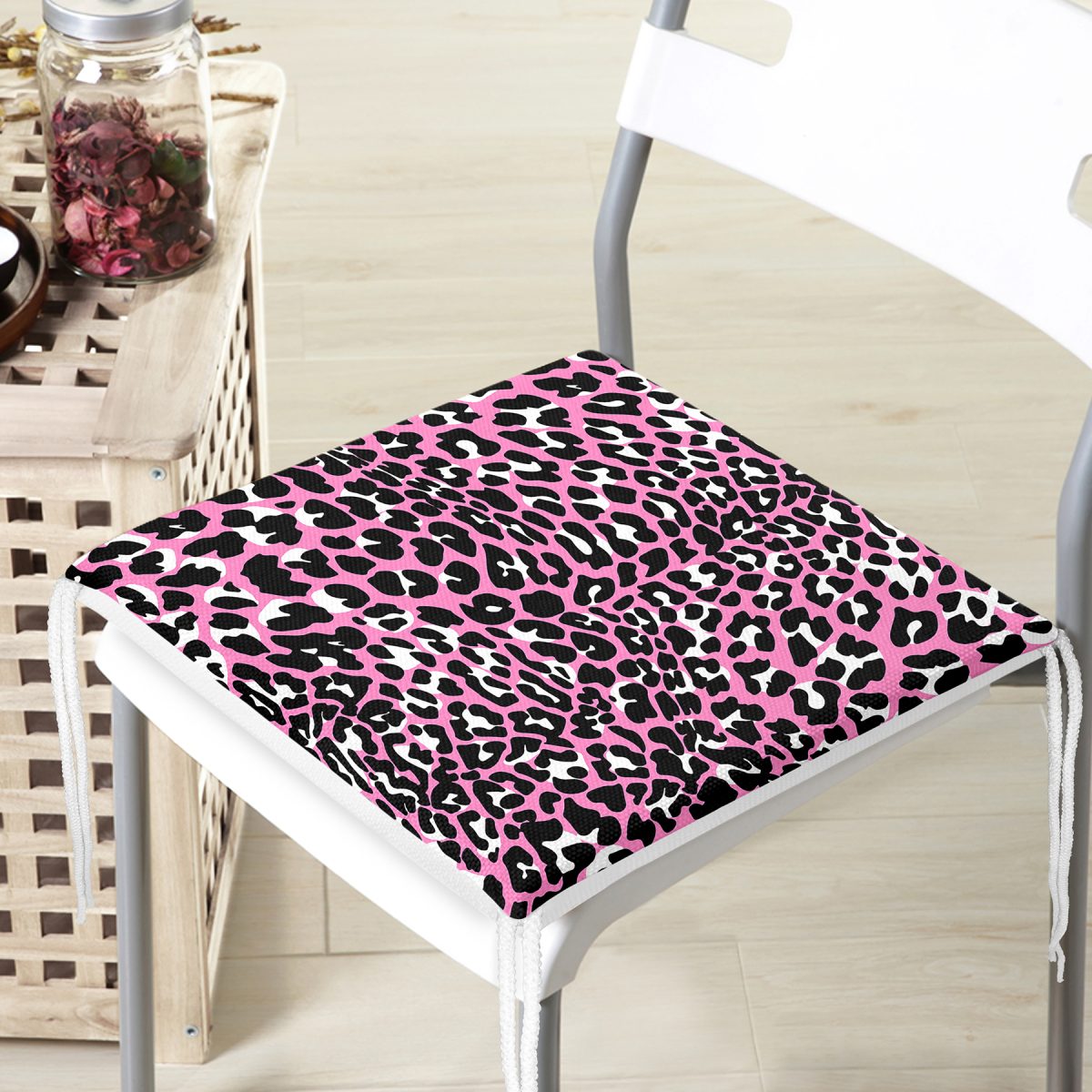 Pembe Renkli Leopar Desenli Modern Fermuarlı Sandalye Minderi Realhomes