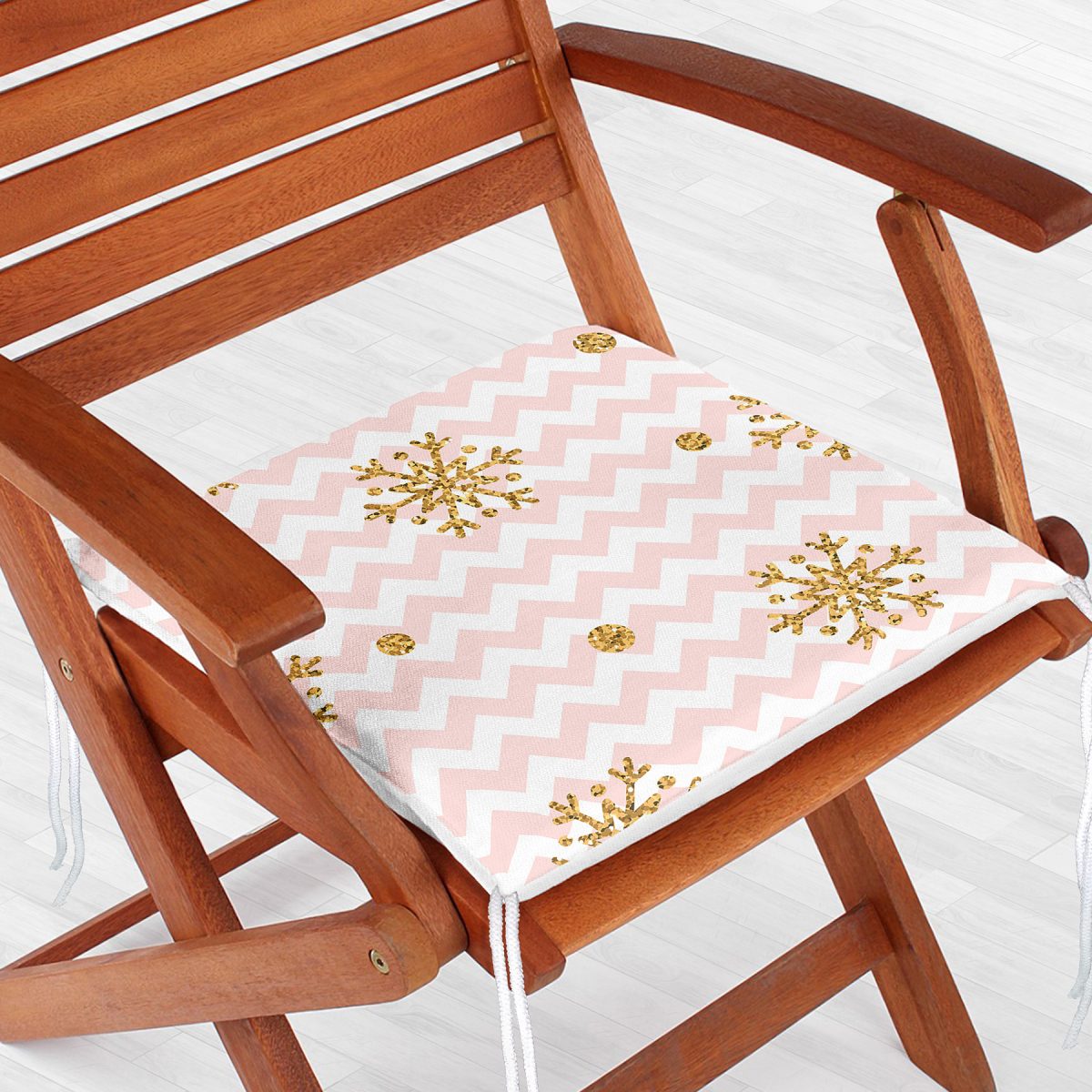 Zigzag Pudra Zeminli Altın Detaylı Modern Fermuarlı Sandalye Minderi Realhomes