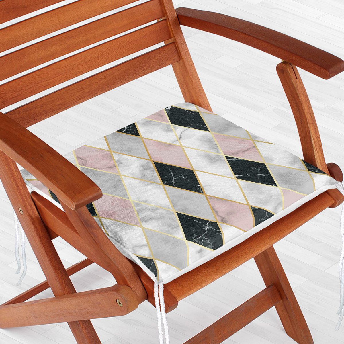 Mermer Zeminli Baklava Desenli Özel Tasarım Fermuarlı Sandalye Minderi Realhomes