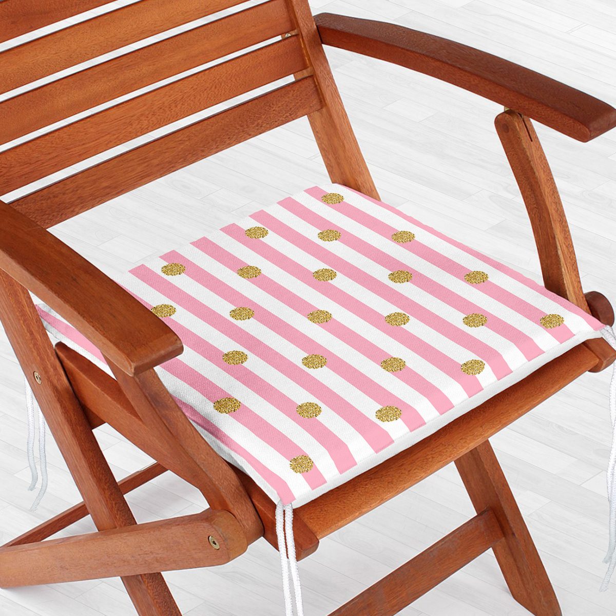 Pembe Çizgili Altın Puanlı Özel Tasarımlı Fermuarlı Sandalye Minderi Realhomes