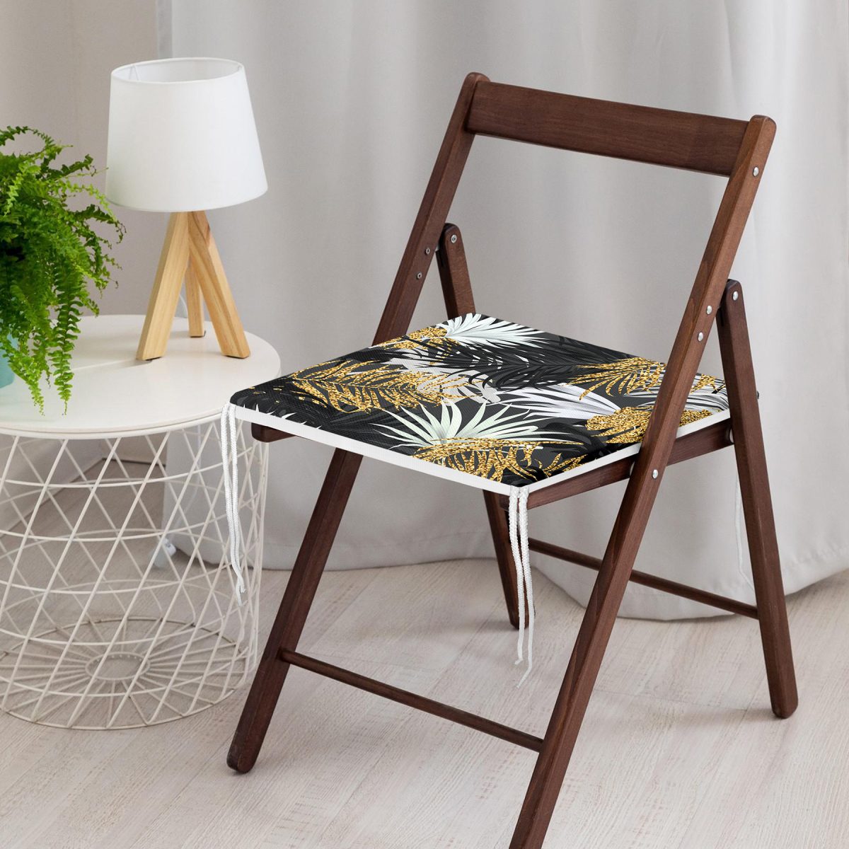 Siyah Zeminde Palmiye Yaprakları Özel Tasarım Fermuarlı Sandalye Minderi Realhomes
