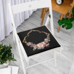 Siyah Zeminde Otantik Çiçekler Özel Tasarım Fermuarlı Sandalye Minderi Realhomes