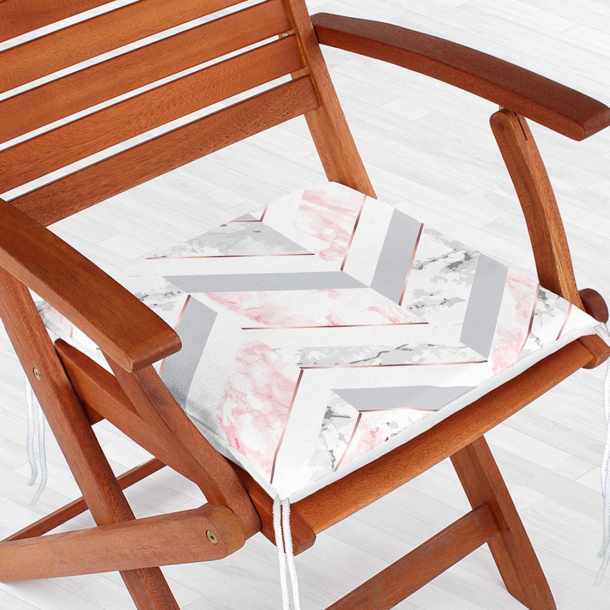 Mermer Zeminli Geometrik Tasarımlı Fermuarlı Sandalye Minderi Realhomes