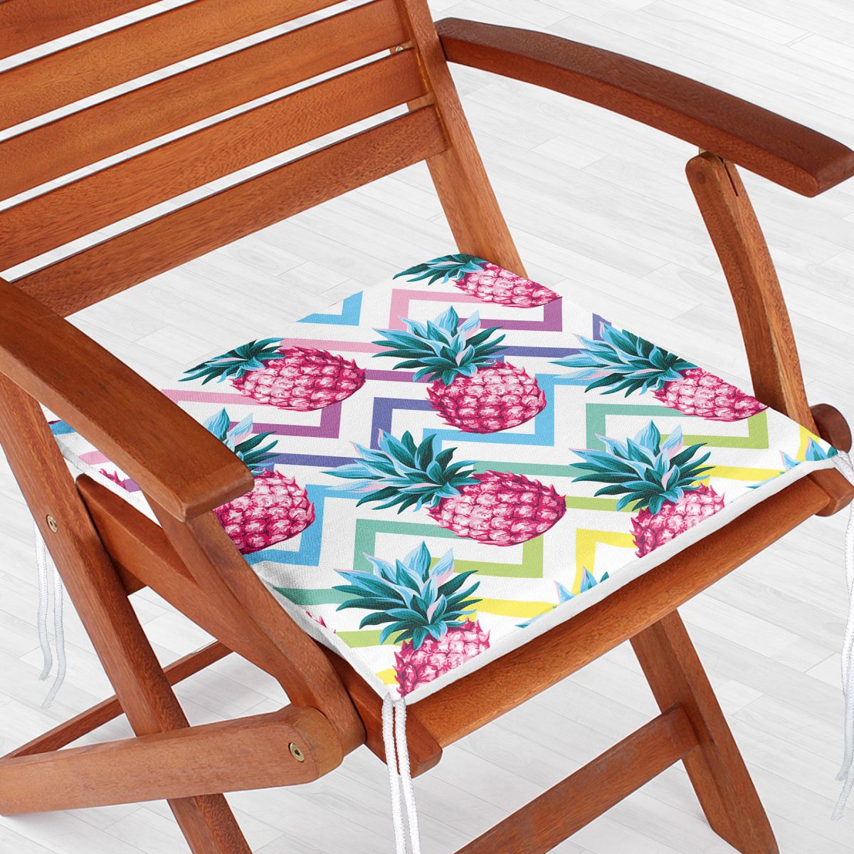 Renkli Zigzag Desenli Ananaslar Modern Tasarımlı Fermuarlı Sandalye Minderi Realhomes