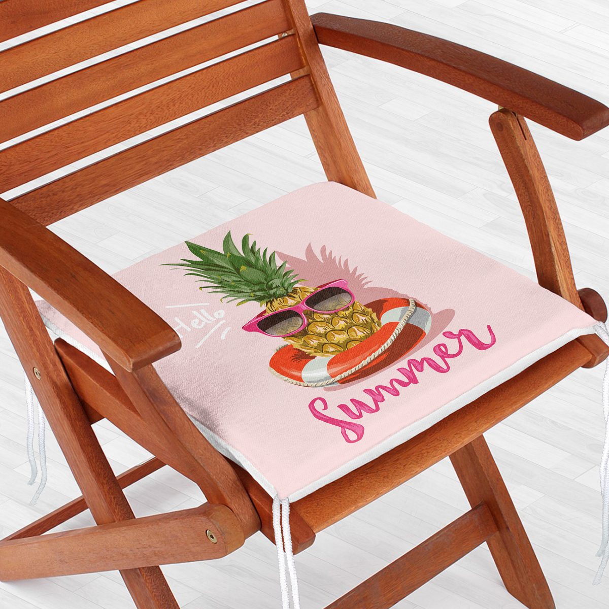 Pembe Zeminli Summer Ananas Desenli Fermuarlı Sandalye Minderi Realhomes
