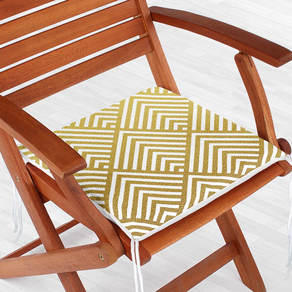 Geometrik Altın Kabartma Desenli Özel Tasarım Fermuarlı Sandalye Minderi Realhomes