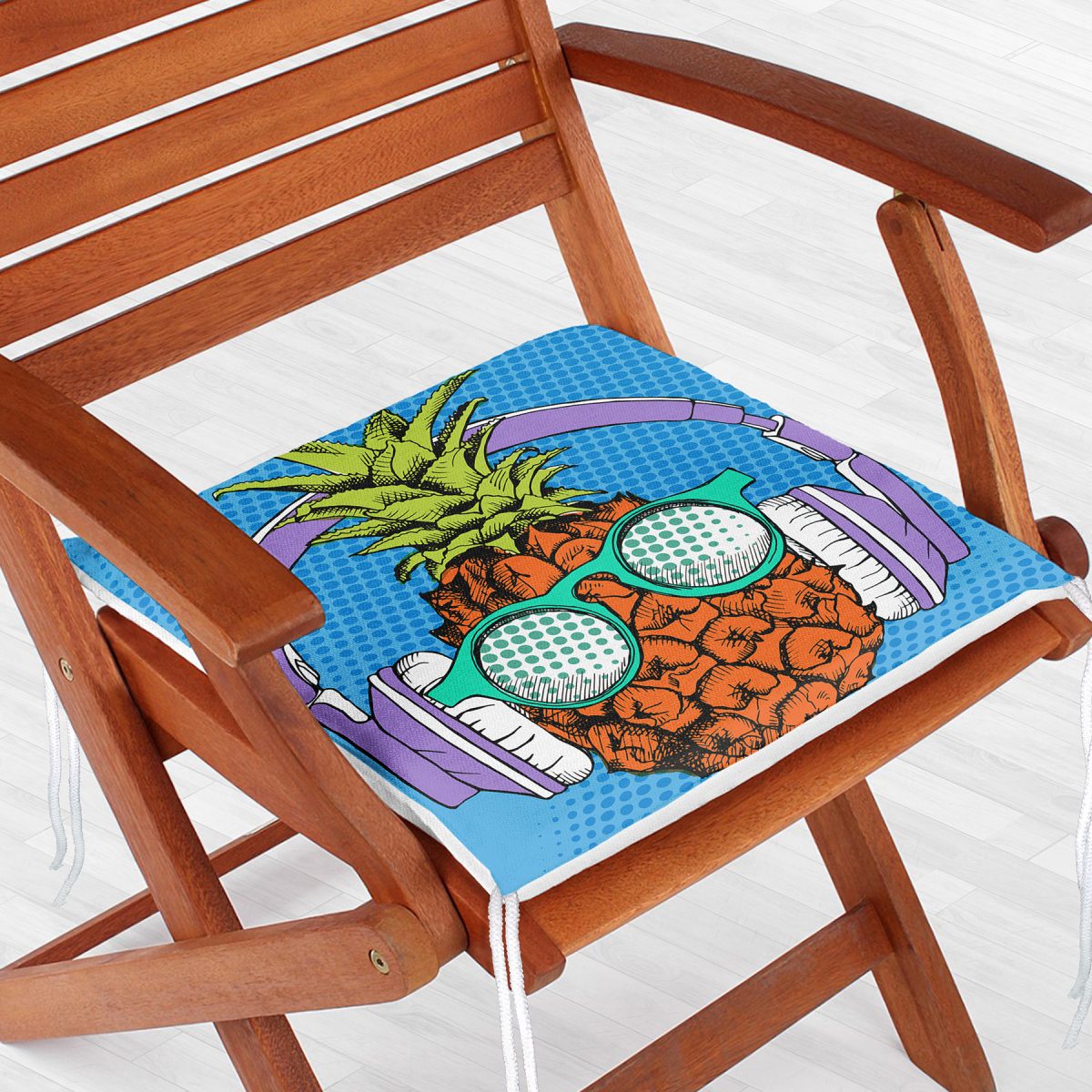 Mavi Zeminli Tropikal Ananas Tasarımlı Fermuarlı Sandalye Minderi Realhomes
