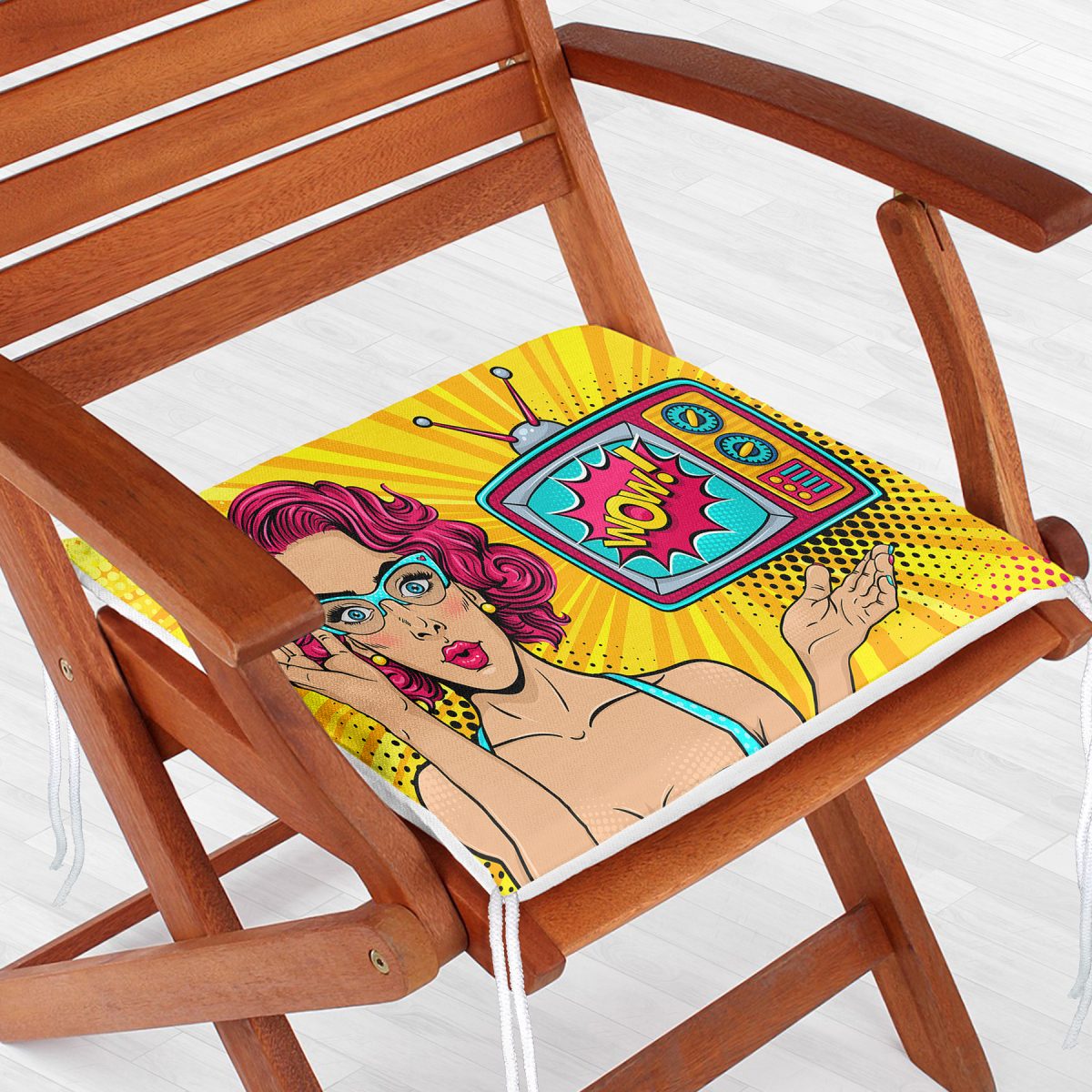 Pop Art Wow Desenli Özel Tasarım Dekoratif Fermuarlı Sandalye Minderi Realhomes